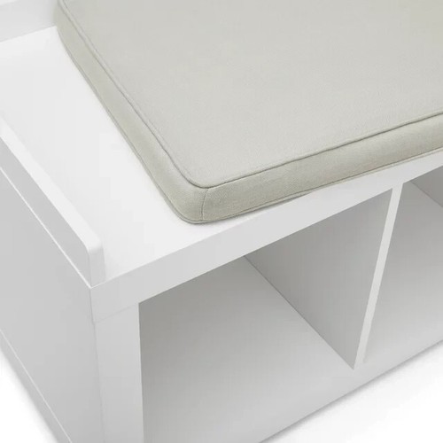 3-Cube Entryway Wood Storage Bench with Upholstered Sitting Cushion, White - Picture 4 of 5