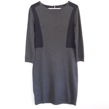 Ann Taylor Sweater Dress Med Gray Black Colorblock 3/4 Sleeve Knee Length Sheath