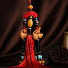 Chinese Natural Peach wood Hand-carved Exquisite Car Pendants 27173