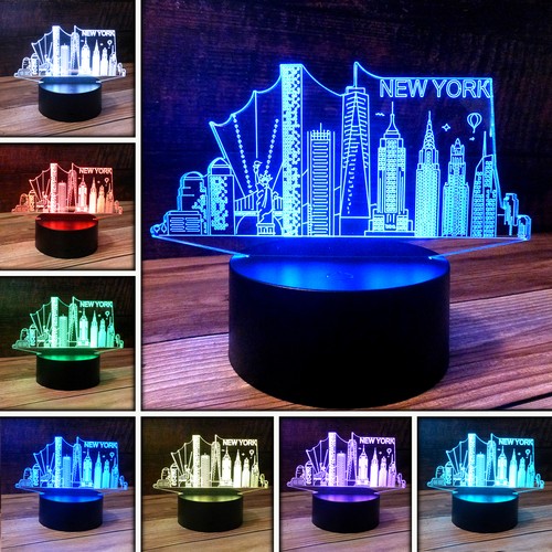 3D New York City Desk Light - 7 Color LED Lamp Base w USB & Touch control - Picture 16 of 16