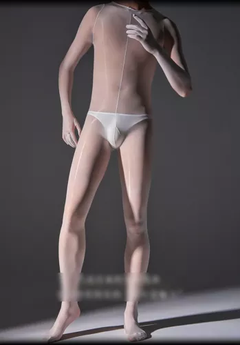Plus Herren 8D Öl glänzend Full Bodystocking transparenter Overall mit Handschuhen Kapuze/Zehen - Bild 16 von 48