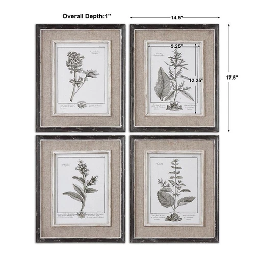 Uttermost Casual Gray Study Wood Flax and Linen Framed Art in Black (Set of 4) - Picture 5 of 5