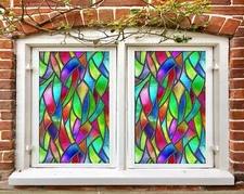 3D Leaf Shape Pattern A189 Window Film Print Sticker Cling Stained Glass UV Zoe