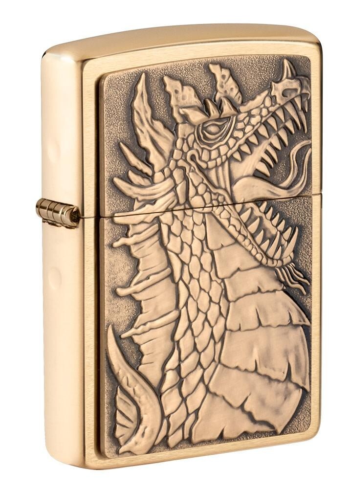 Зажигалка Zippo 49297 с эмблемой Свирепого дракона, Матовая латунная отделка, НОВАЯ