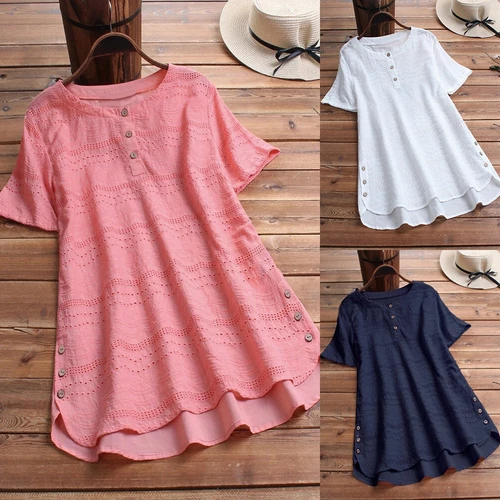 Plus Size Women Tunic Ladies T Shirt Summer Casual Short Sleeve Blouse Tee Tops - Picture 1 of 14