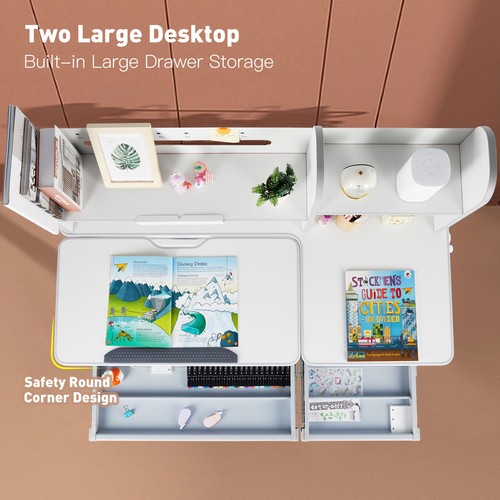 COSVALVE Pink Adjustable Height Kids Study Desk Armrest Chair Set w/Drawer,Shelf - Picture 8 of 23