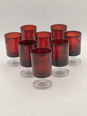 Luminarc Arcoroc France Cavalier Ruby Red Glass Goblets 4'' Set Of 8