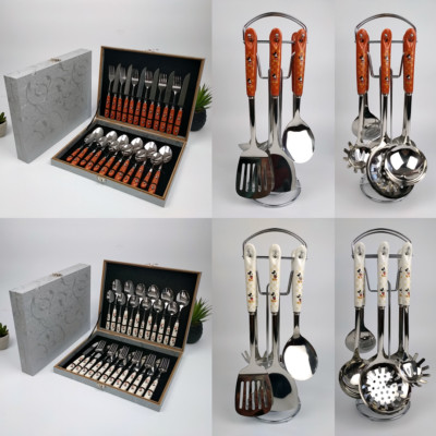24-teiliges Edelstahl Besteck Set Geschirr Küchenutensil Set Gabel Löffel verpackt
