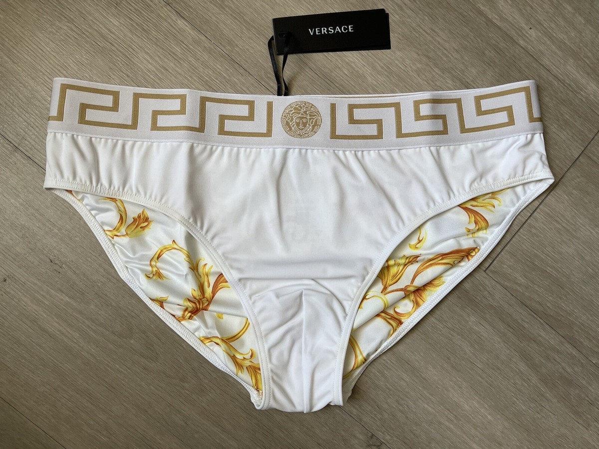 NWT Versace Mens Greca Border Swim Brief White Size 7 XL | eBay