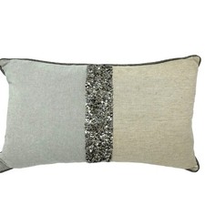 Saro Lifestyle Lumbar Throw Pillow Cream Gray With Sequins 11 x 20 Down Insert