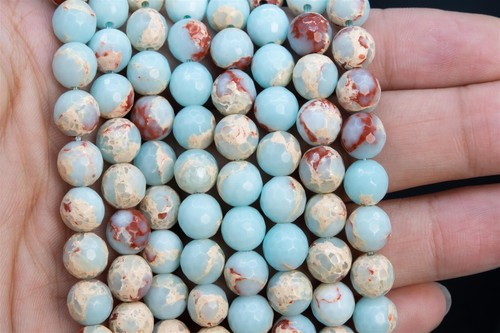 Icy Blue Imperial Jasper Beads Micro Faceted Round Loose Beads 5-6/7-8/9-10MM - Picture 3 of 4