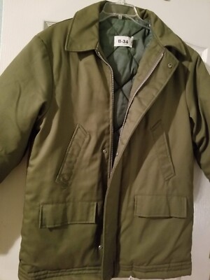 Vintage B34 Cold Weather Work Coat Jacket Military Style Green