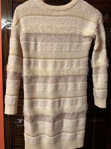 Gap Kids Girls Sweater knit dress Long Sleeve M Beige shimmery white bands - Picture 7 of 8