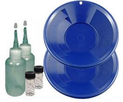 Sluice Monkey (2 Pack) 10'' Blue Gold pan panning kit with 3-oz Sniffer Bottles