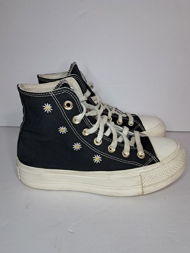 Converse Black Embroidery Lift Chuck Taylor All Star Hi Top Daisy Sunflower Sz 6 - Picture 4 of 13