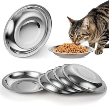 6 PCS Stainless Steel Cat Food Bowls, 7" Shallow Wide Whisker Friendly Metal