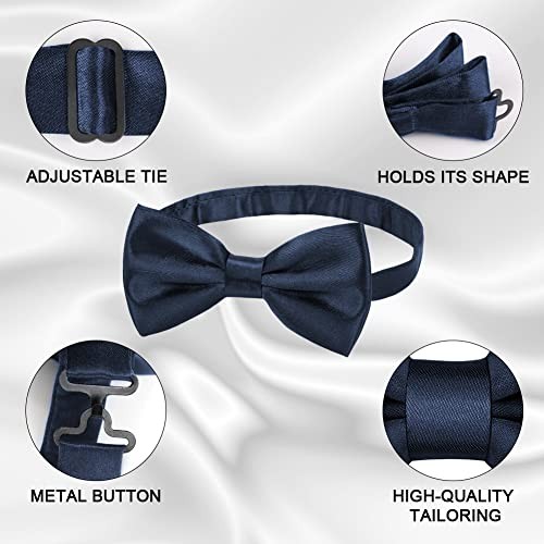 Men's Bow Tie, Classic Solid Color Pre-Tied Bow Tie for Men, Satin Navy Blue - Foto 3 di 7