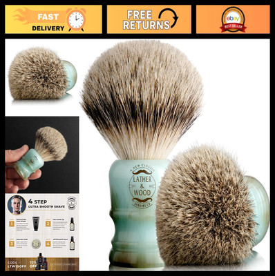 Premium Badger Hair Shaving Brush for Men - High-End Blue Agate Handle