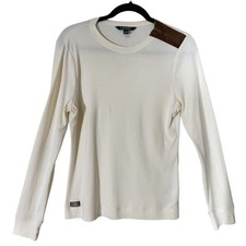Lauren Ralph Lauren Vintage Ivory Long Sleeve Suede Patch Shirt Size Large