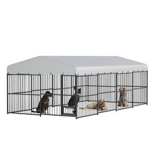 Outdoor Dog Kennel 4.5m/6m Waterproof Roof Lockable Door Metal Enclosure