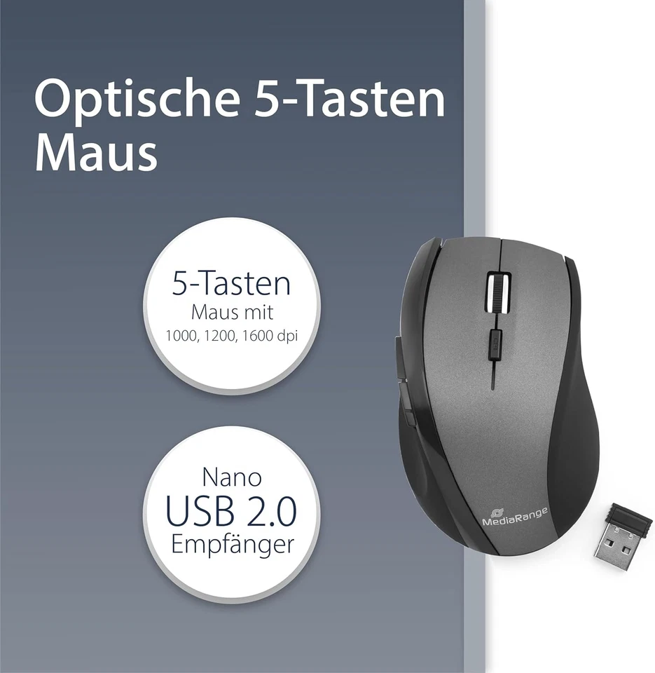 MediaRange MROS203 Optical mouse wireless 5 buttons 5 Tasten standard - Image 2 of 4
