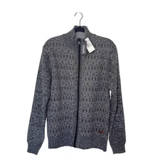 Buffalo David Bitton Large Winlow Relaxed Full Zip Jacquard Knit Sweater Grey