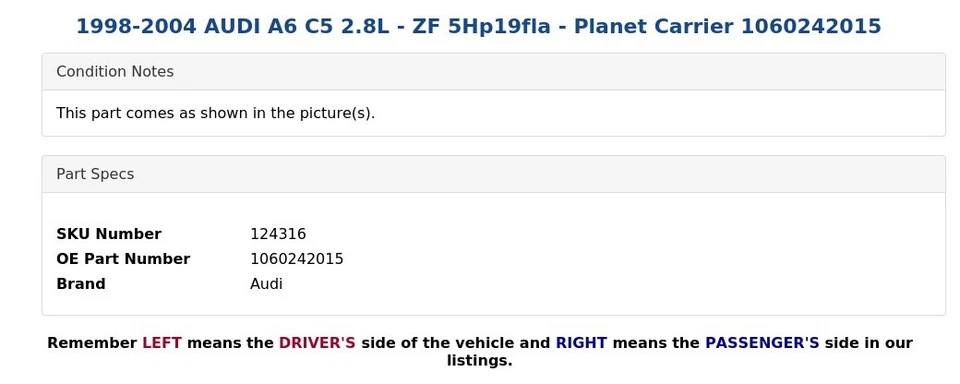 AUDI A6 C5 1998-2004 2,8 L - ZF 5 hp19fla - Planet Carrier 1060242015 Foto 4 de 4