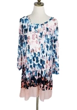 LOGO By Lori Goldstein Tunic Top Abstract Print Lace Hem 3/4 Sleeve Size Large
