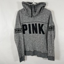 Victorias Secret PINK High Cowl Neck Sweatshirt Womens XS Gray Drawstring Funnel