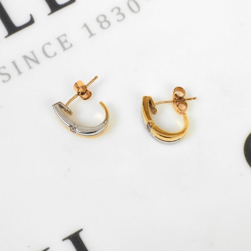 Pre-Owned 9ct Gold 2 Tone Diamond Earrings - Picture 3 of 5