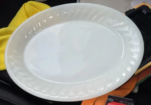 Vintage Fire King Milk Glass Oval Serving Platter Oven Ware Anchor Hocking USA