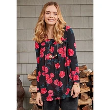MATILDA JANE Dark Floral Romantic Feminine Whimsigoth Tunic Top SIZE MEDIUM