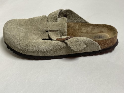 Birkenstock Boston Shoes Mens Size 8 Womens 10 EU 41 Taupe Suede Clogs Slip On - Picture 11 of 14