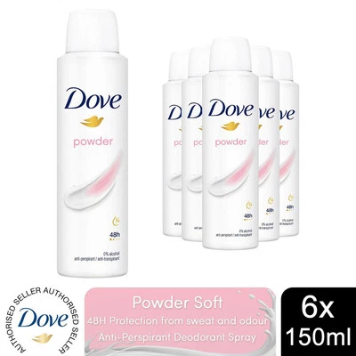 Dove Powder Anti-Perspirant with 48H Sweat Protection Deo for Women 150ml, 6pk