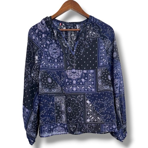 Chemisier semi-transparent col fendu patchwork imprimé bandana cachemire Tommy Hilfiger SM - Photo 2/7