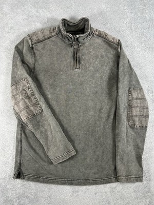 Aigle Sweater Mens Size medium 1/4 Zip Knit  Pullover Elbow Pads Heather Gray