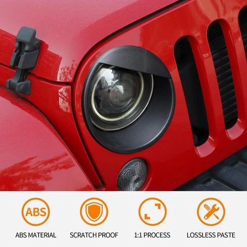 Accessories Headlight Bezels Cover Trim for 2007-17 Jeep JK Wrangler & Unlimited - Picture 7 of 12