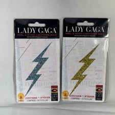Lady Gaga Lightning Bolt Gold Glitter Peel Stick Body Decoration 2x Blue Gold