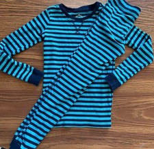 Primary pjs organic cotton Unisex Kids Pj top Size 10, bottoms Size 8/9 Blue