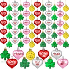 60 Pcs Valentines Heart Shaped Ornaments Valentines Heart Baubles with Sweet Lov