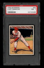 Curt Simmons #68 1950 Bowman Baseball Card Graded PSA 7