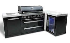 Mont Alpi 6 Burner Island with Fridge 90-Degree Corner Black Stainless Steel