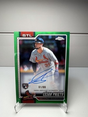 2026 Topps Chrome Cesar Prieto #RA-CPR Green Refractor Auto RC /99 Cardinals