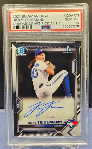 2021 Bowman Draft Chrome Ricky Tiedemann 1st Auto PSA 10 Blue Jays