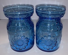 Wheaton Glass Blue Juice Glasses Four Seasons Tooth Pick Holder