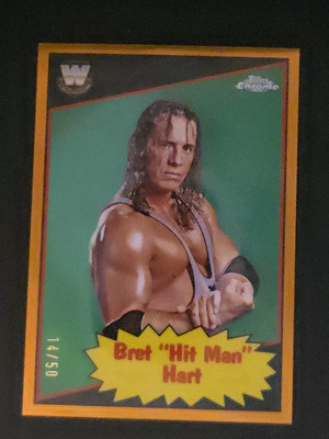 2025 Topps Chrome WWE 1985 Legends Gold Refractor   Bret ''Hit Man'' Hart  14/50