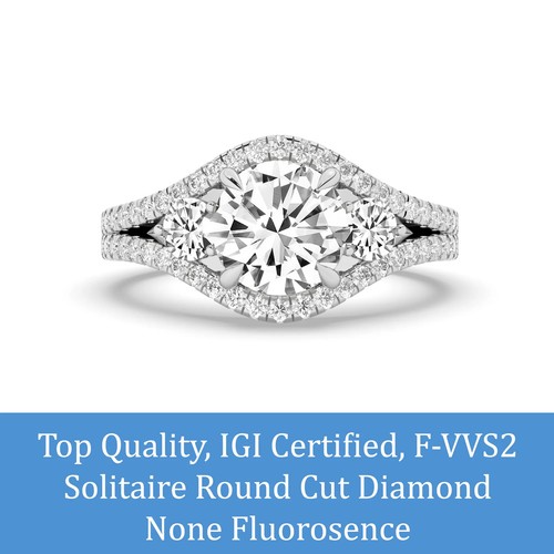 Round Solitaire Labgrown Diamond Engagement Ring 18k White Gold 3.75 Ct F VVS2 - Picture 3 of 23