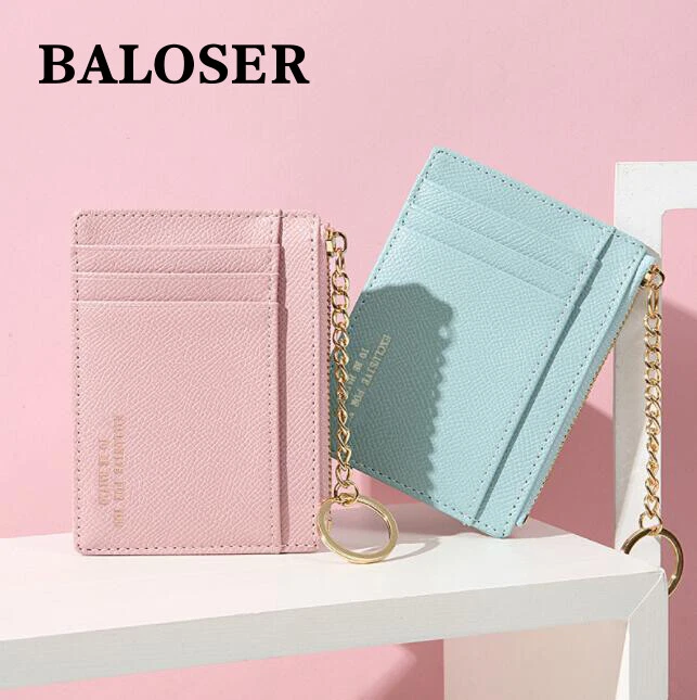 Women Leather Card Wallet Fashion Credit Card ID Holder keychain Pocket  Purse