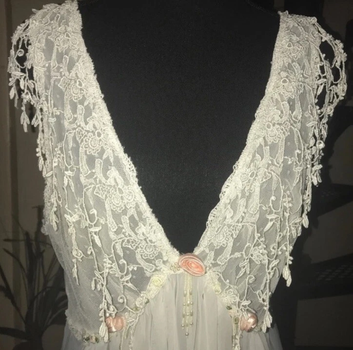 Maxi Camisón Largo de Gasa Blanco Vintage Años 50 Vestido sin Mangas Lencería Foto 3 de 4