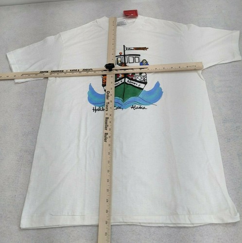 Halibut Cove Alaska T-Shirt Danny J Large Short Sleeve New Hand Painted Crewneck - Picture 2 of 6